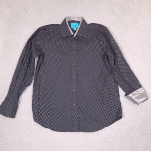 Christian Aujard Paris Shirt Men's XL Black Flip Cuff Geometric Button‎ Front